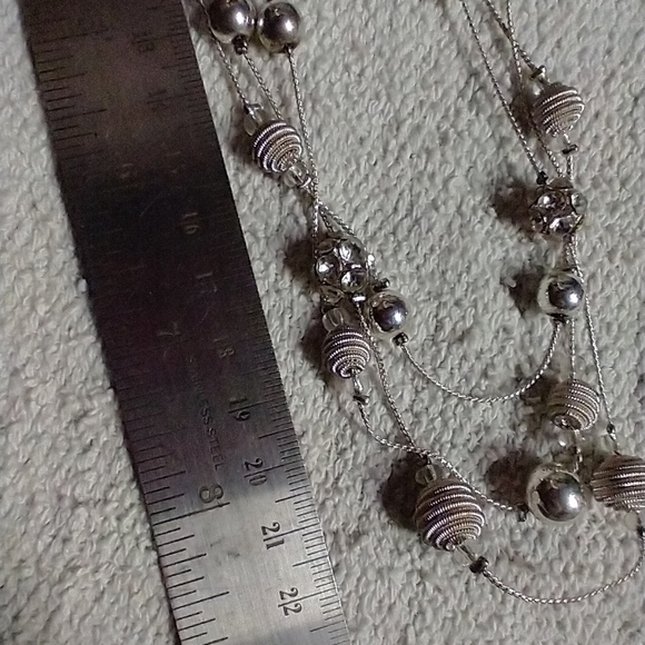 Silvertone beaded chain necklace 3 row - Picture 2 of 7